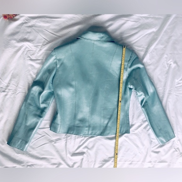 Y2k gorgeous Saguaro light blue metallic/iridescent genuine leather short jacket - Picture 7 of 9